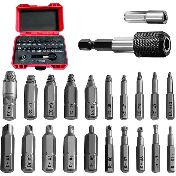 22 PCS Damaged Screw Extractor Set, Easy Out Stripped Screw Extractor Kit with Magnetic Extension Bit Holder & Socket Adapter for All-Purpose Extractor Easily & Quickly Remove Damaged Screws