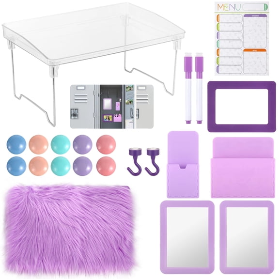 22 PCS Purple Locker Organizer Kit,Locker Decor with Shelf, Fluffy Rug, Mirror, Accessories for Girls, Back to School Supplies,Teen Room Decor