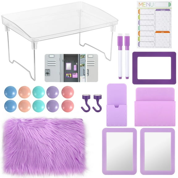 22 PCS Locker Organizer Kit, Purple Locker Accessories Decorating Kit, Locker Shelf with Fluffy Rug, Back to School Essentials