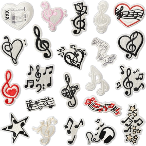 22 PCS Music Note Embroidered Patches, Treble Clef & Heart Iron-On Designs for Clothes, Jackets, Bags, Hats and DIY Crafts