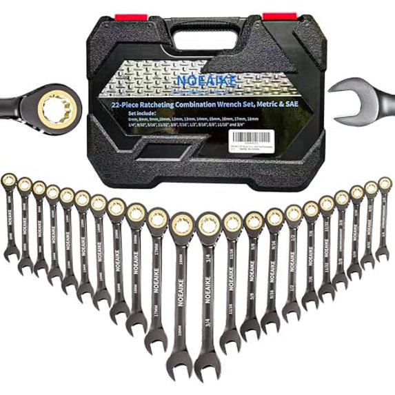 Sunbaba 22-Piece Ratcheting Wrench Set - Metric & SAE (6-18mm, 1/4"-3/4"), 72-Tooth, CR-V Steel With Organizer Box