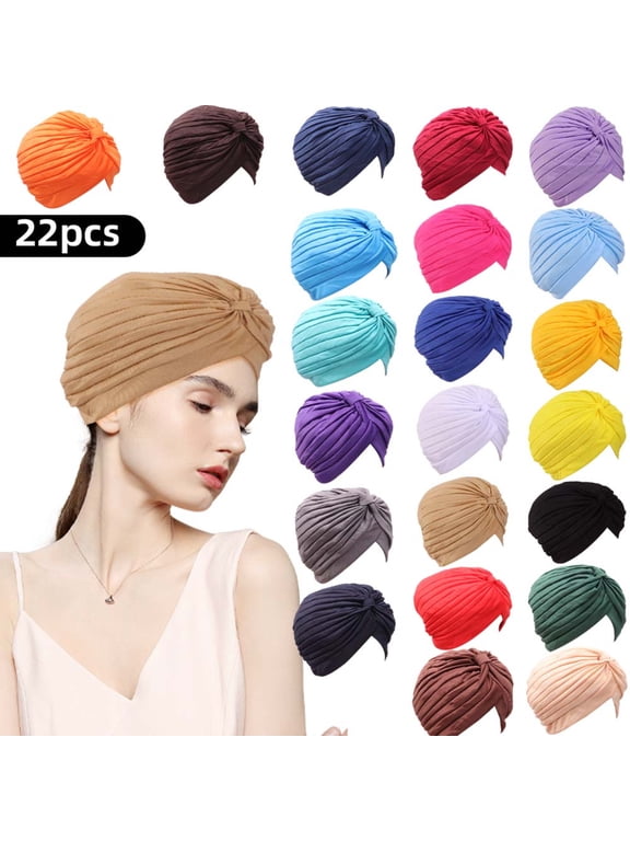 22 PCS Stretchy Turban Caps for Women, Chemo Head Wraps, Twisted Headwear Head Cover Hats, Assorted Colors
