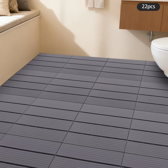 22 PCS Wood Plastic Composite Patio Deck Tiles, 12x12 Interlocking Decking Tiles, Water Resistant for Indoor & Outdoor, 22 sq. ft - Westminster Grey