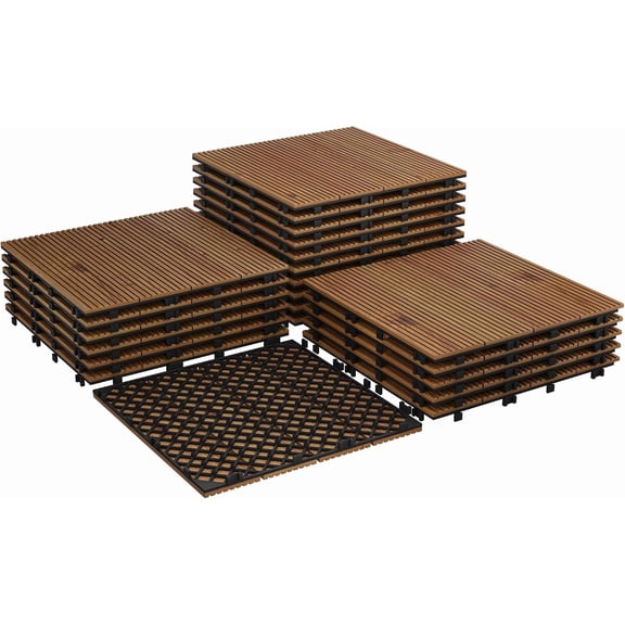 22 Pack Acacia Wood Interlocking Deck Tiles 12x12 In Waterproof Patio Flooring for Outdoor Use