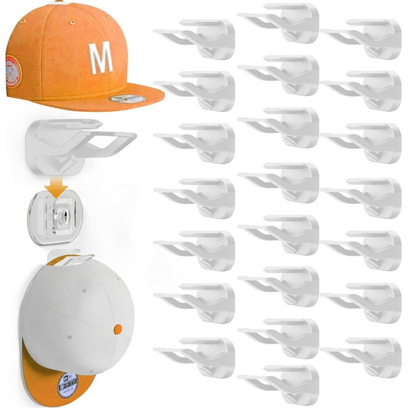 22 Pack Adhesive Hat Hooks for Wall, Removable Hat Rack for Baseball Caps, Wall Hat Holder, Hat Hanger(White)