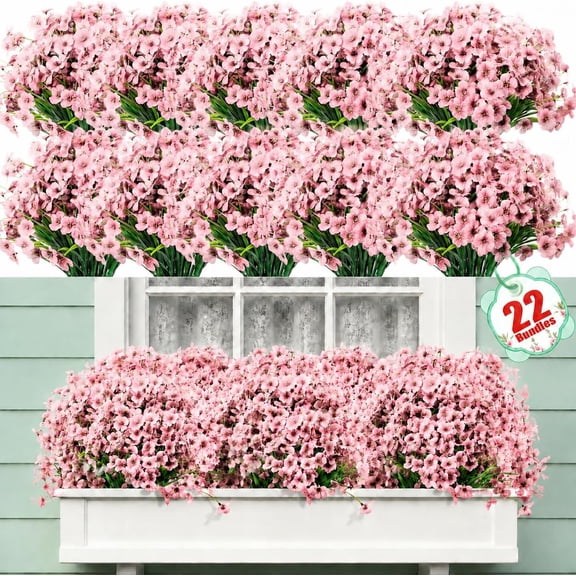 22 Pack Artificial Fall Flowers,Fake Mums Plants Faux Fall Silk Flowers for Outdoors Outside Front Porch Hanging Planter Window Box Garden Fall Decoration(Pink)