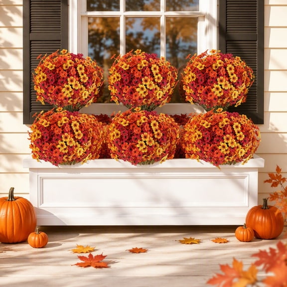 22 Pack Artificial Fall Flowers Mums for Outdoor Indoor, Mums Plants Faux Fall Flowers, Porch Hanging Planter Window Box Garden Decoration, Fall Mix