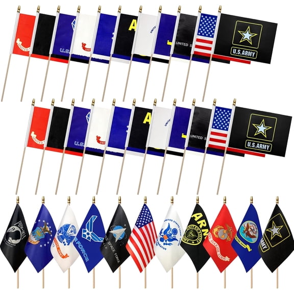 22 Pack All Branches Military Service Flags Set Small Mini Army Armed Forces Handheld Flag on Stick for Veterans Day,Memorial Day Decorations,5x8 Inch