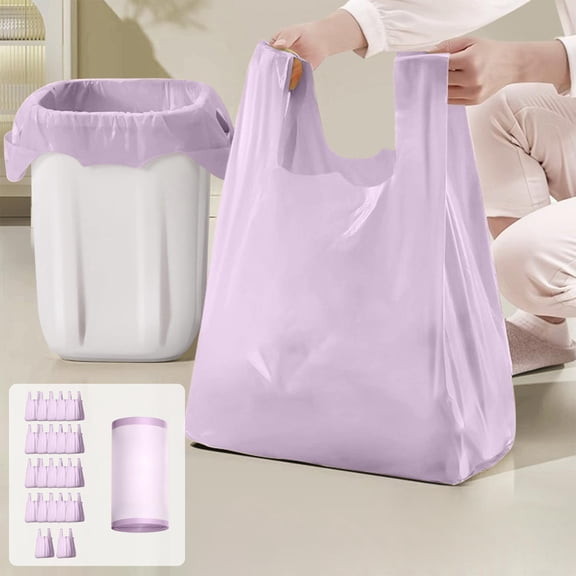 22-Pack Vest Style Handheld Trash Bags - Thickened Leak Proof Plastic Garbage Bags with Wide Handle, 17.7x23.6in Fit 9-20L Bins, for Kitchen, Bathroom & Living Room
