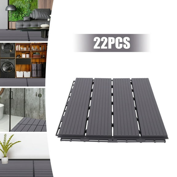 22 Pack Wood Plastic Composite Patio Deck Tiles, Waterproof, Interlocking Deck Tiles for Indoor Outdoor 12" X 12" Grey