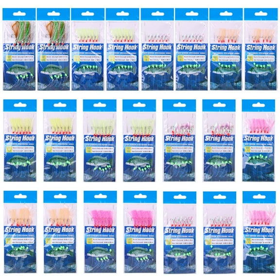 22 Packs Bait Rigs Fish Skin feather Hooks Freshwater Fishing String hooks