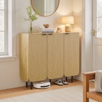 22 Pair Modern Fluted Shoe Cabinet with Adjustable Shelves