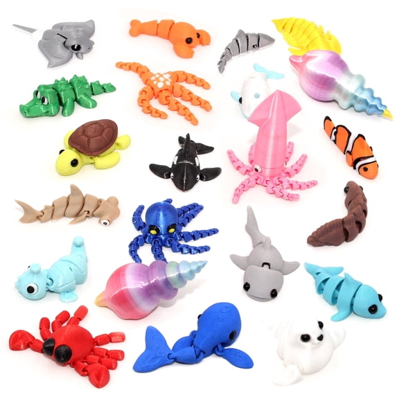 22 Pcs 3D Printed Sea Animal Set, Articulated Figurines for Party & Home Desk Decor