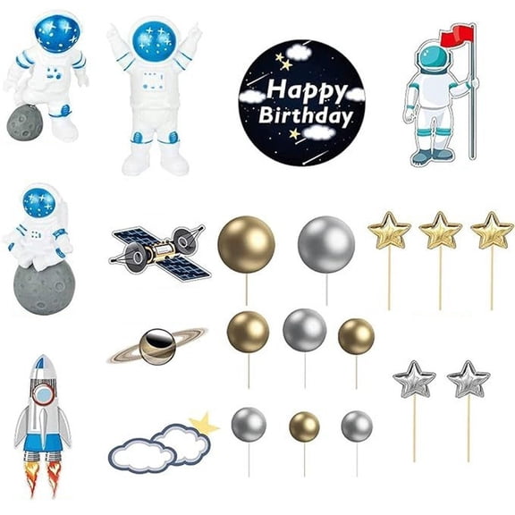 22 Pcs Astronaut Space Cake Toppers Kit Outer Space Astronaut Cake Decorations Supplies for Birthday Party Baby Shower