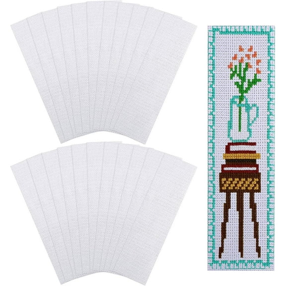22 Pcs Blank Stitch Bookmark 14CT 7.87"x2.36" Cotton Embroidery Bookmarks Aida Fabric Stitch Simple Stitch Fabric for Crafts DIY Crafts Sewing Projects Readers