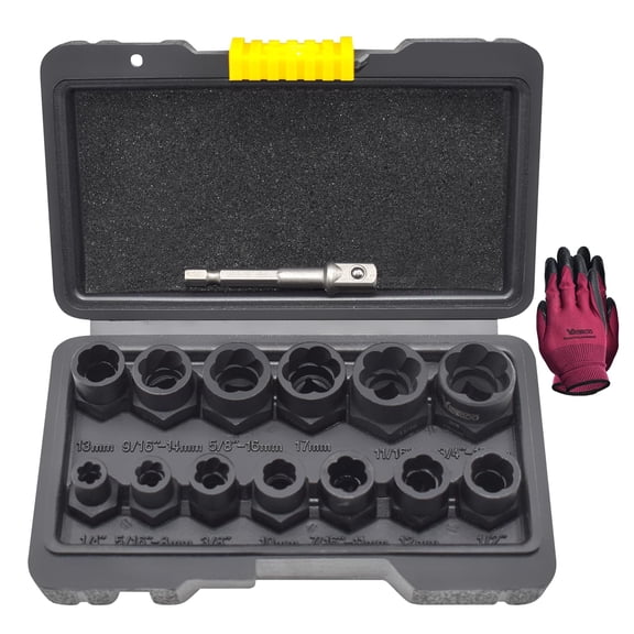 22 Pcs Bolt Nut Extractor Set, 1/2" and 3/8" Drive Wheel Lock Removal Kit for Extracting Damaged, Stripped Frozen Nuts & Screws Twist Socket Set, Impact Lug Nut Remover Socket Tool