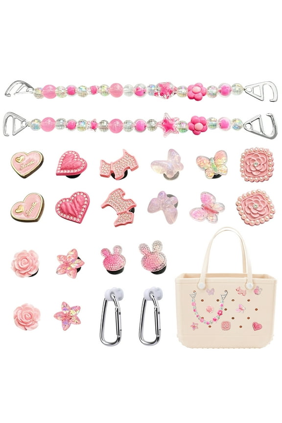 22 Pcs Charms Fit for Bogg Bag,Love Bunny Butterfly Star Keychain Set for Women&Girls Bags Supplies