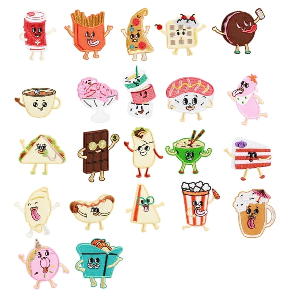 22 Pcs Coffee Sew on/Iron on Patches Cake Embroidered Patches for Fashion Customizing Clothes Shoes Hat