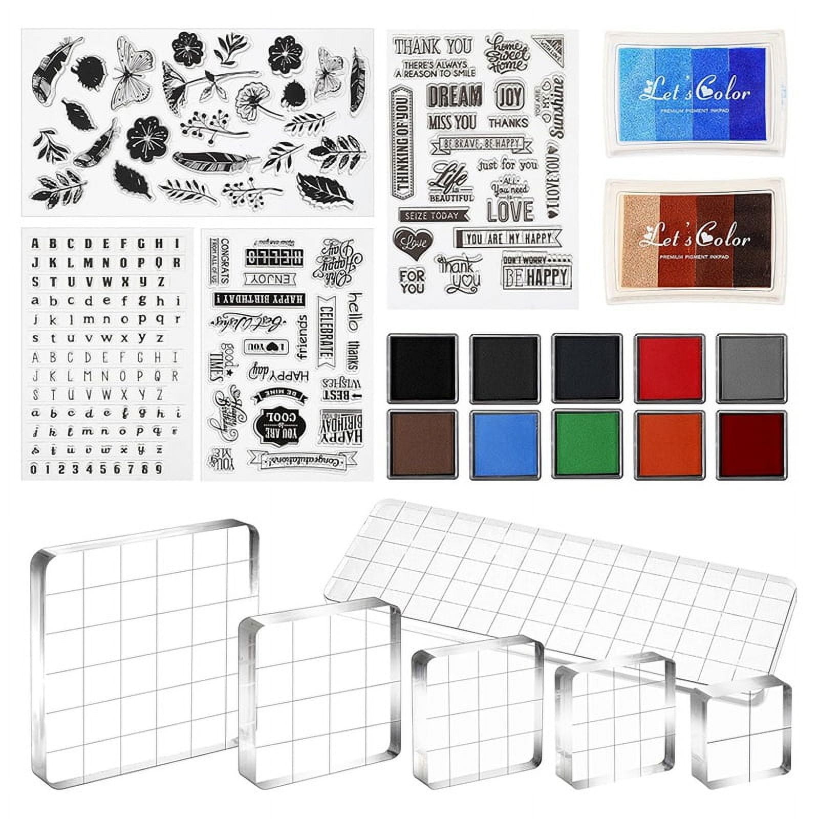 22 Pcs Crafting Stamps Set with Acrylic Stamp Blocks, Silicone Stamps, and Colorful Ink Pads for DIY Scrapbooking