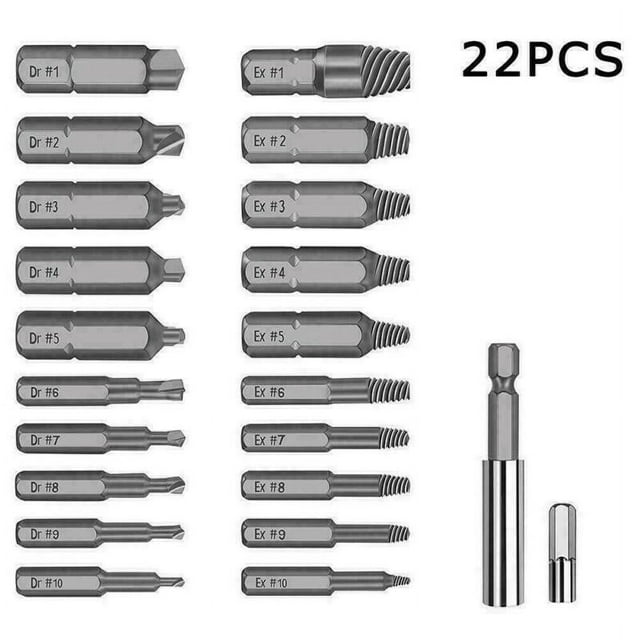 22 Pcs Damaged Stripped Screw Extractor Drill Bits Broken Remover Bolt