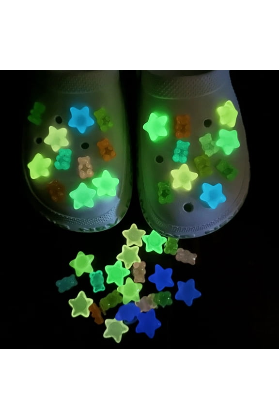 22 Pcs Glow in the Dark Star Shoe Charms for Clog Slides Sandals, Glowing Cute Star Shoe Decoration, Kawaii Colorful Luminous Star Shoe Pins Accessories for Kid Girls,Boys Party Favor