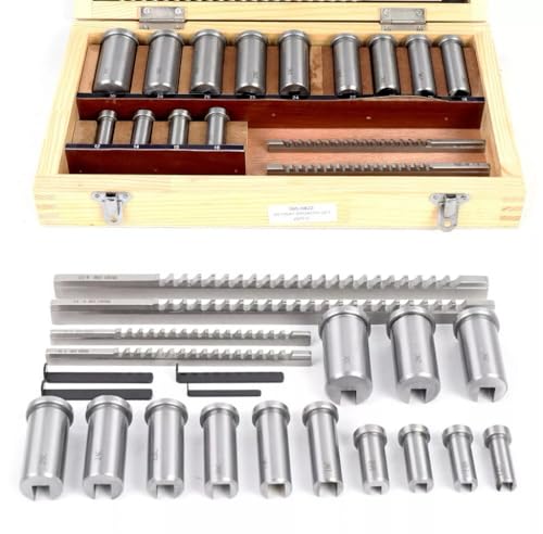 22-Piece Keyway Broach Set – HSS Industrial Cutting Tools With 4 Broaches, 13 Bushings & 5 Shims, Metric Sizes B-4mm To C-8mm, In Carry Case