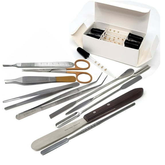 22 Pcs Lab Kit Multipurpose Lab Spatulas Square, Spoon, Tapered Ends For Transferring & Mixing Stainless Steel Lab Essentials With Tweezers & Pipettes
