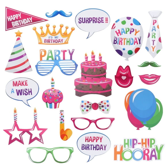 USHOBE Photo Booth Props Assorted Color Paper Birthday Party Decoration 22Pcs 5.7x0.2x8.1in