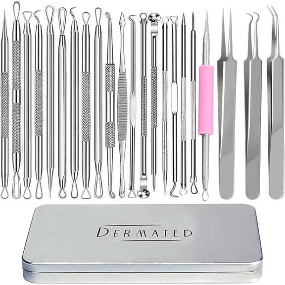 22 Pcs Pimple Popper Tool Kit 410 Stainless Steel Blackhead Remover Tools, Pimple Extractor Tool Kit for Blackheads, Blemish, Comdone, Acne, Zit, and Whiteheads for Face & Nose