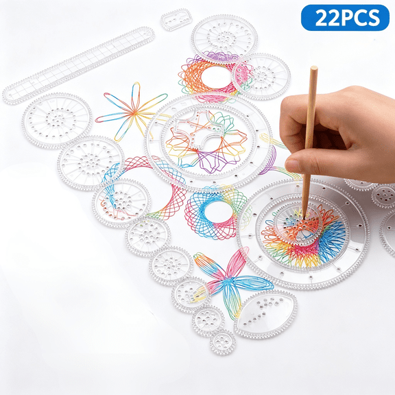 22 Pcs Spirograph Drawing Ruler Set, Creative Geometric Art Template Kit for Craft Pattern Design