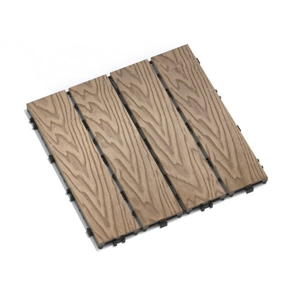 Kosynda 22 Pcs Wood-Plastic Patio Deck Tiles, 12 x 12in, Waterproof Interlocking Floor Tiles for Porch, Poolside, Balcony, Backyard, 3D Teak
