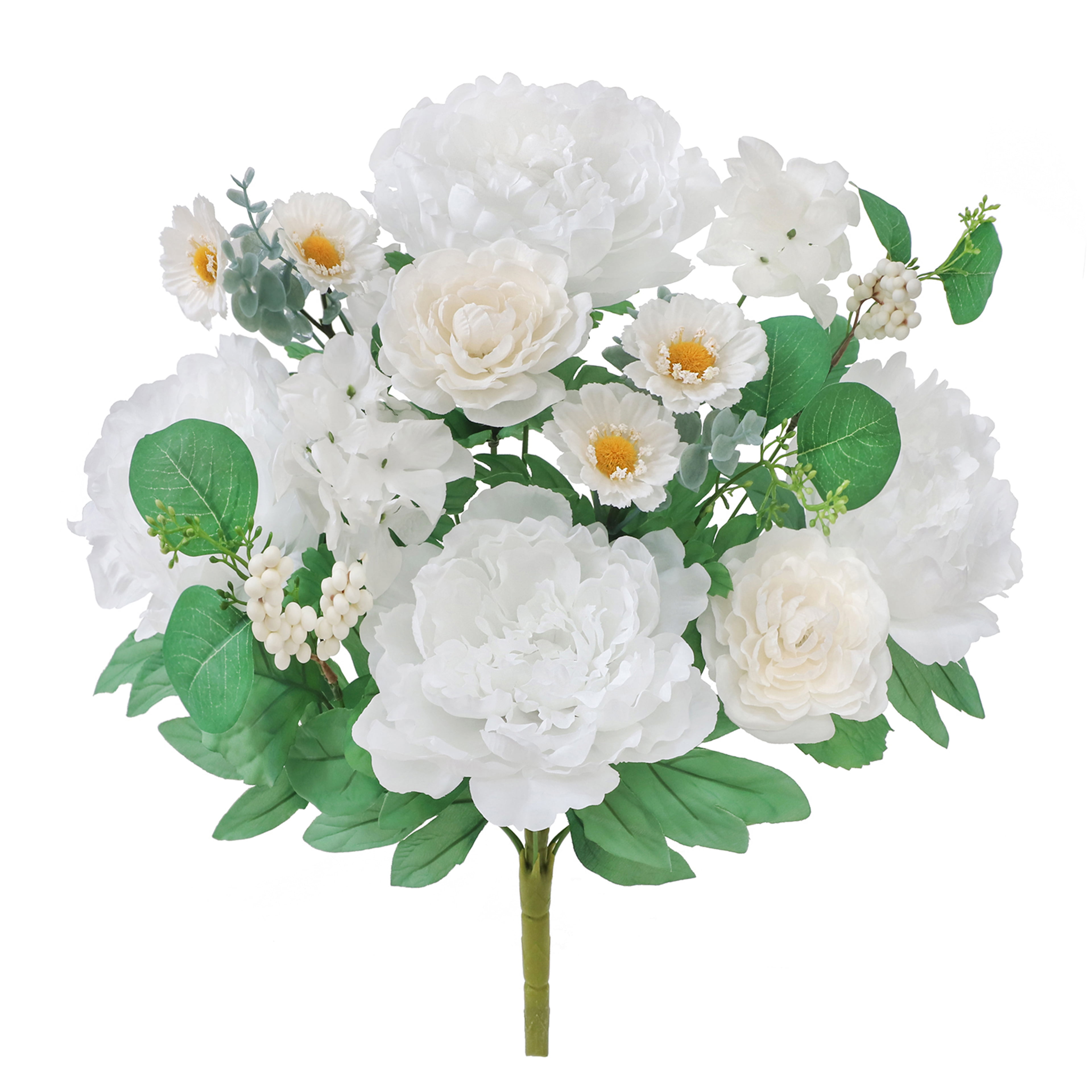 22" White Peony and Hydrangea Mix Floral Bush