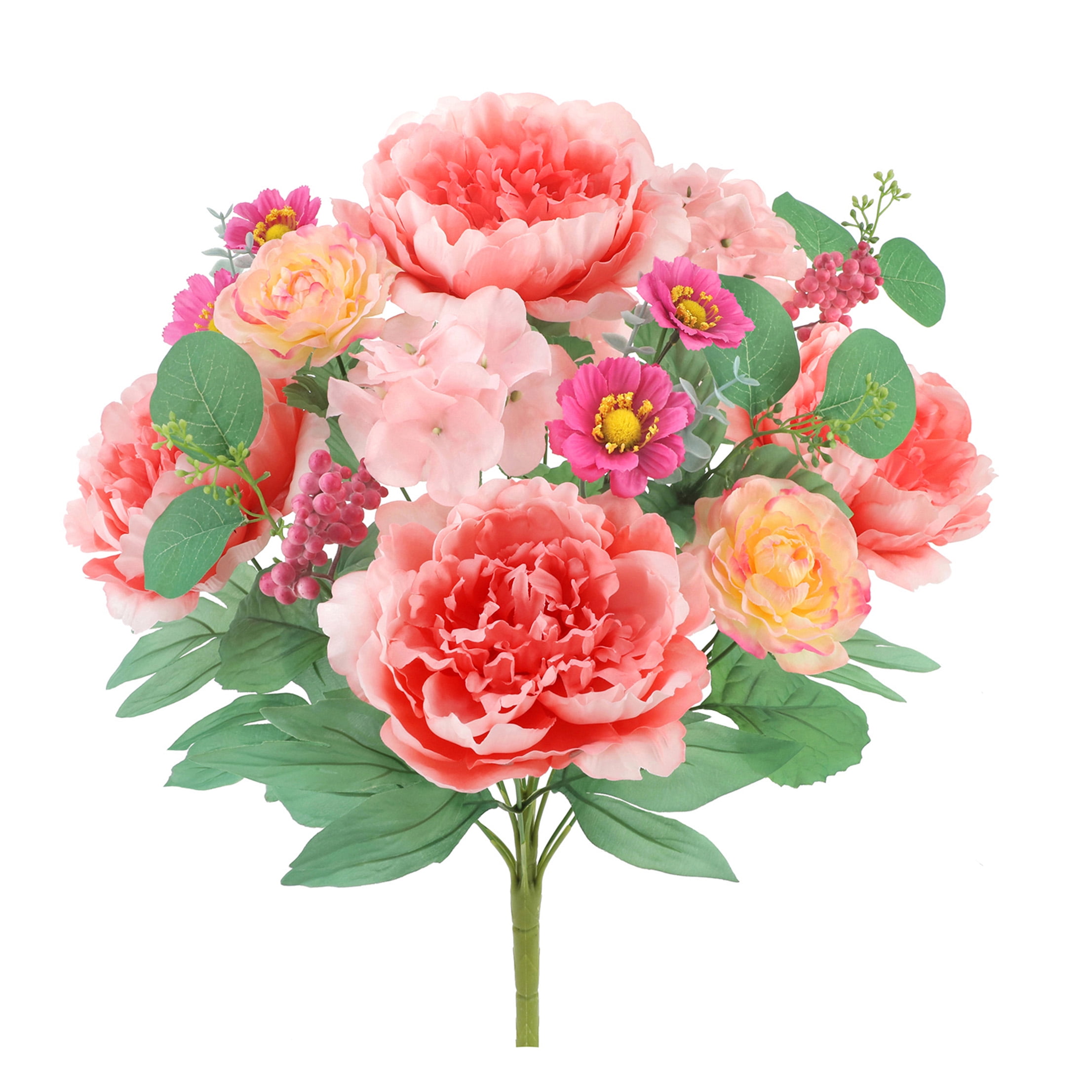 22" Orange and Pink Peony & Hydrangea Floral Bush