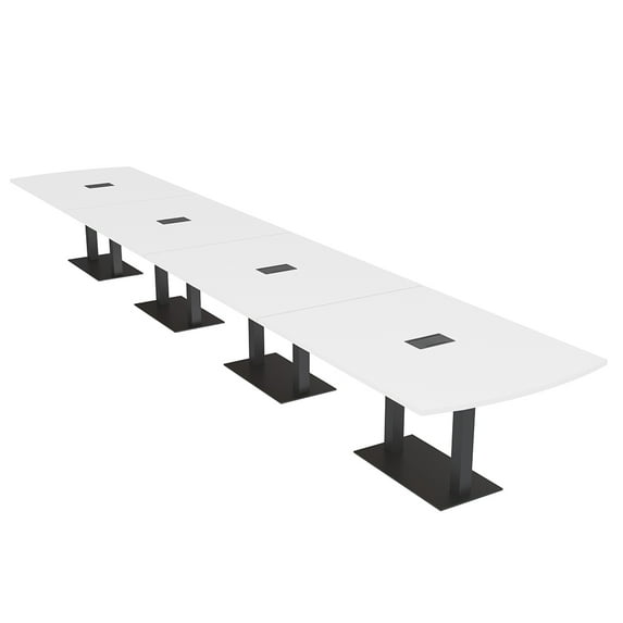 22 Person Arc Rectangle Powered Modular Boardroom Table Double Bases