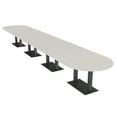 thumbnail image 1 of 22 Person Modular Racetrack Conference Table Black Bases Power Modules, 1 of 5