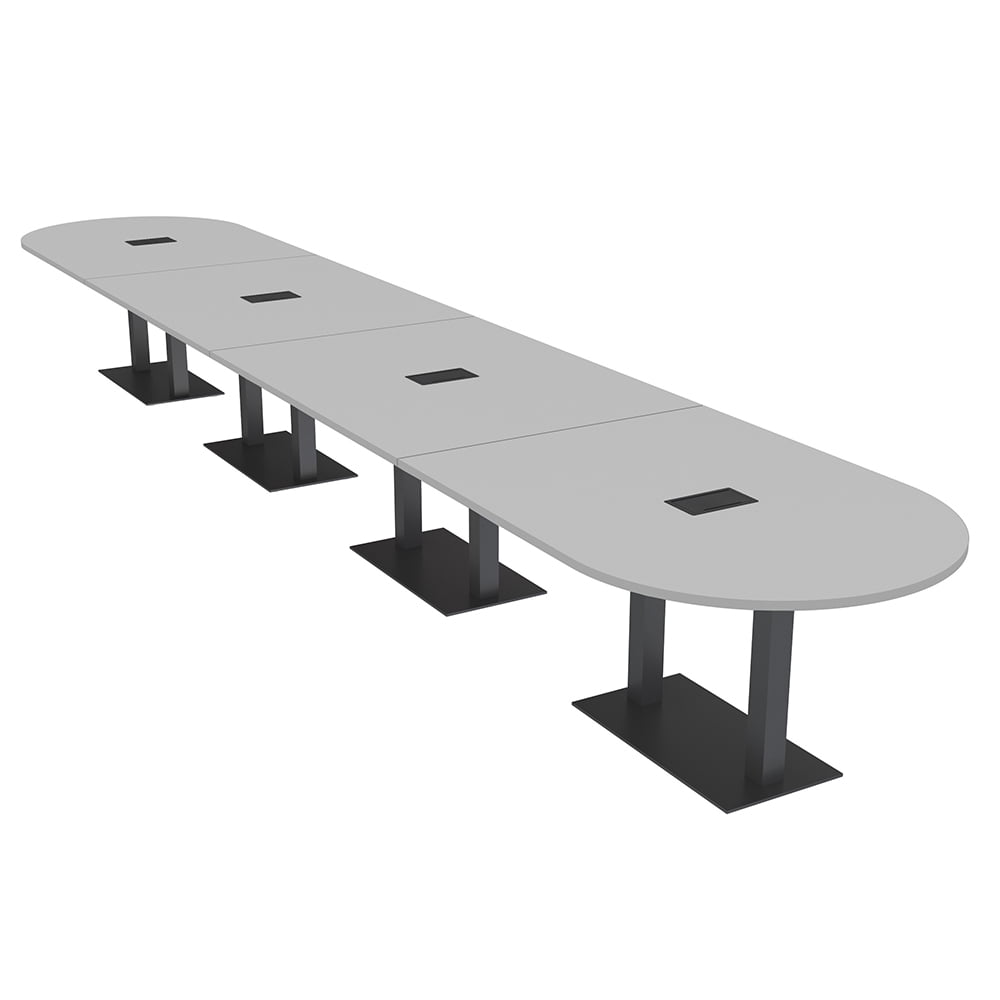 22 Person Modular Racetrack Conference Table Black Bases Power Modules ...