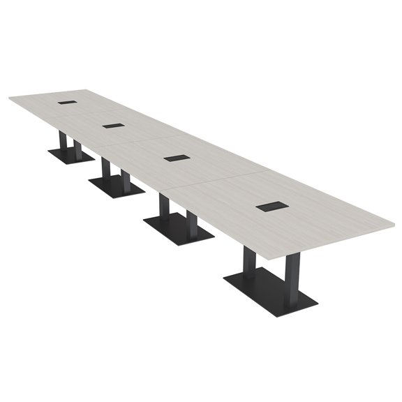 22 Person Rectangular Modular Boardroom Table Black Bases Power Units