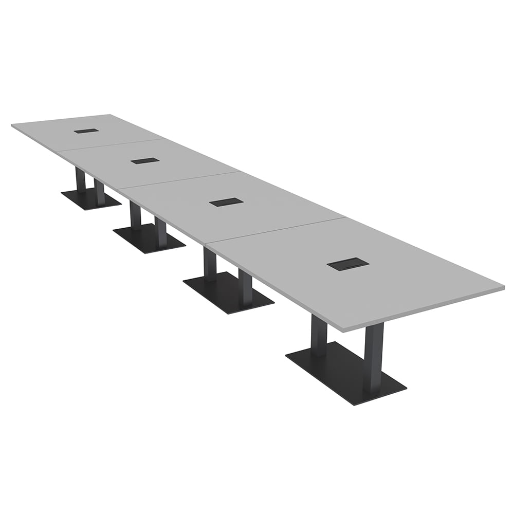 22 Person Rectangular Modular Boardroom Table Black Bases Power Units ...