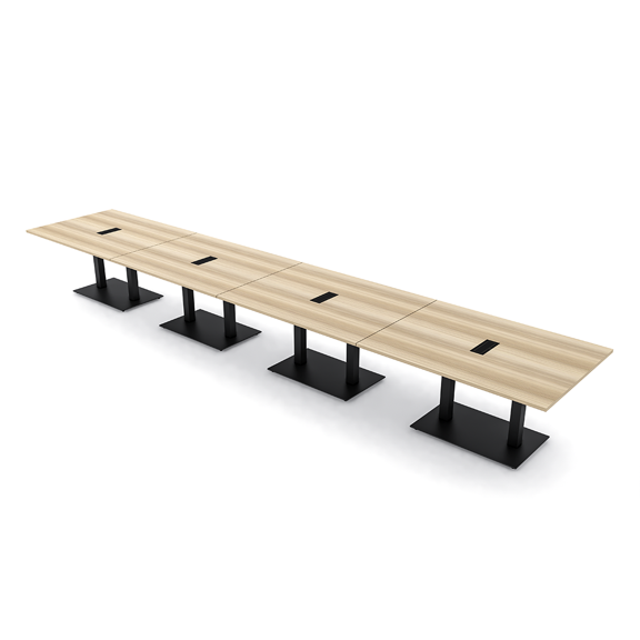 22 Person Rectangular Modular Boardroom Table Black Bases Power Units