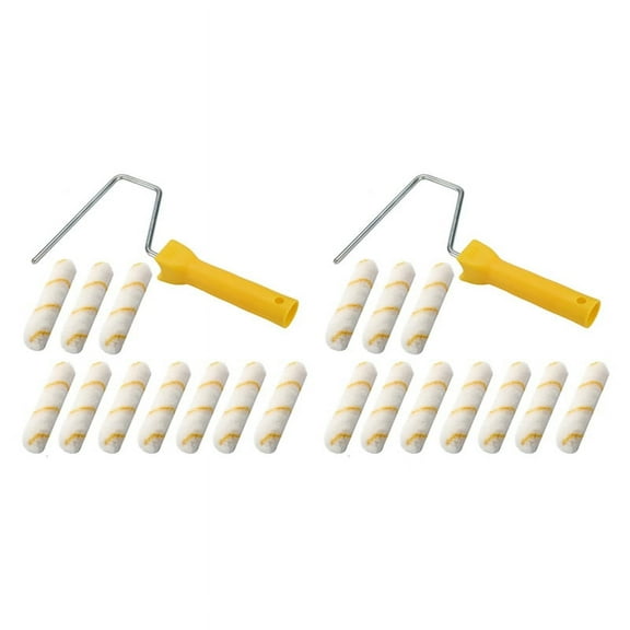 22 Piece 6 Inch Foam Roller Brushes Kit Paint Roller Refills Paint Roller Covers Home Repair Paint Roller Kits,20 x Mini Paint Roller Covers 2 x Paint Roller Handle,Yellow&White