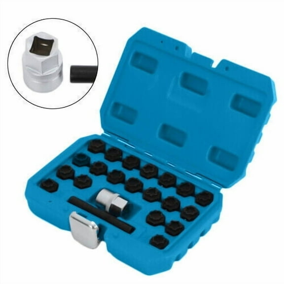 22-Piece Anti-Theft Lock Lug Nut Screw Remover Set for Audi Vehicles Includes 20 Key Adapters, Extension Pole, 1/2" D Locking Adapter, and Toolbox