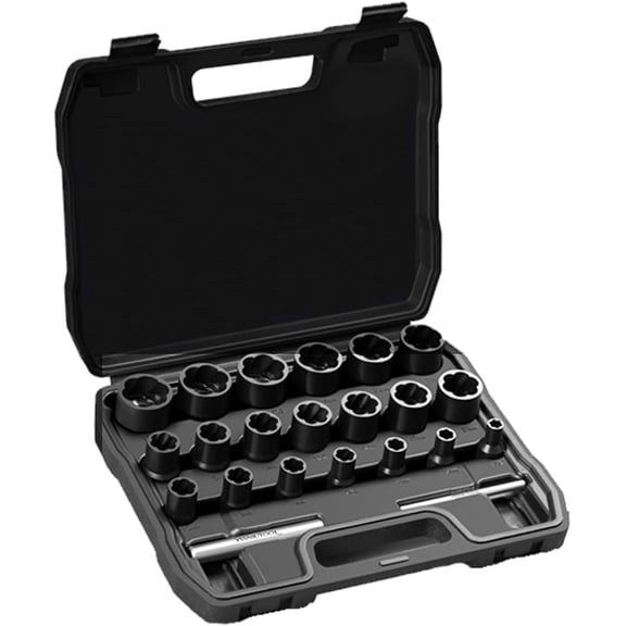 22 Piece Bolt Nut Extractor Set, 1/2" & 3/8" Drive Impact Lug Nut Removal Tool & Wheel Lock Removal Kit for Stripped, Damaged & Frozen Nuts, Bolts & Screws