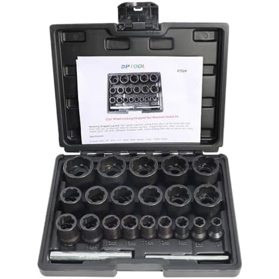 22 Piece Bolt Nut Extractor Set, 1/2" and 3/8" Drive Impact Lug Nut Remover Socket Tool, Wheel Lock Removal Kit for Extracting Damaged, Stripped Frozen Nuts & Screws Twist Socket Set
