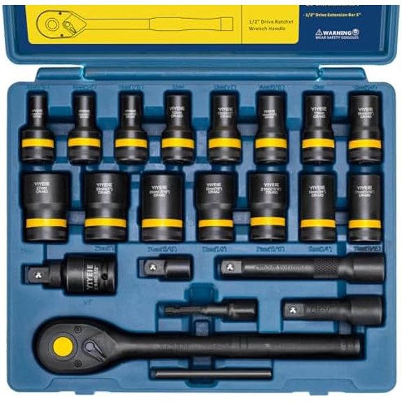 22-Piece Bolt Nut Extractor Socket Set, 1/2" Drive Wheel Lock Removal Kit with Ratchet Wrench, Locking Lug Nut Removal Tool for Stripped, Rounded, Damaged Bolts (8mm-27mm | 5/16" to 1")