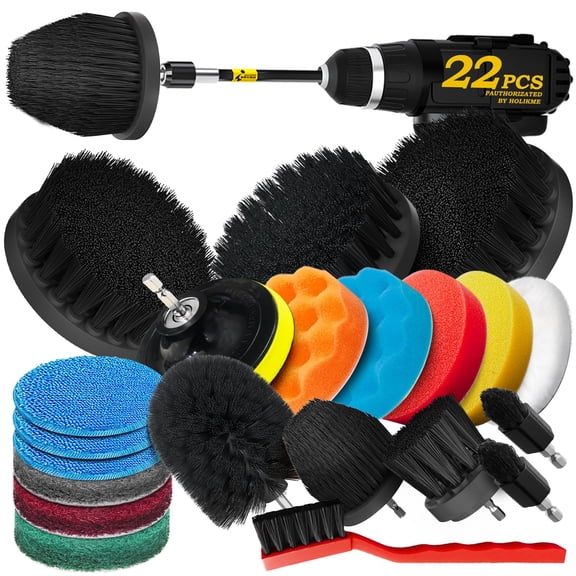 22-Piece Drill Brush Attachment Set Including Scrub Sponges, Buffing & Wax Pads, Multi-Purpose Cleaning Kit for Car Polishing, Masonry and Household Surfaces