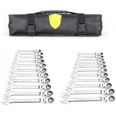 22-Piece Flex-Head Ratcheting Wrench Set，Metric & SAE Chrome Vanadium Steel Hand Combination Wrench Spanner with Portable Carrying Bag