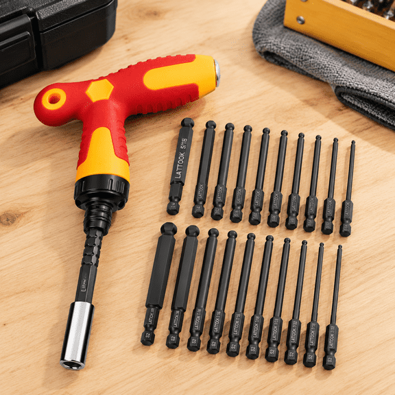 22-Piece Metric and SAE Ball End Hex Bit Set with T Handle Driver