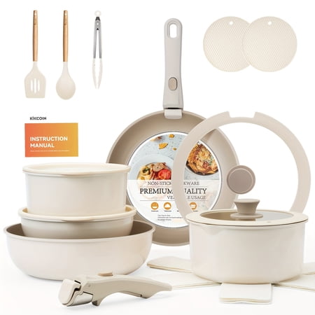 22-Piece Non-Stick Ceramic Cookware Set w/Removable Handles, Space-Saving, Oven/Dishwasher/Induction Safe. Perfect Gift for Mother's Day, Easter, Ramadan, Memorial Day.