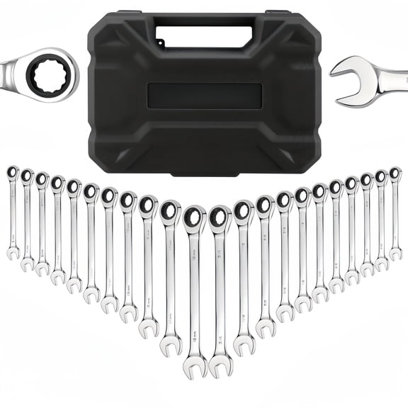 22-Piece Ratcheting Combination Wrench Set, 11 Metric (6-18mm) & 11 SAE (1/4"-3/4") Spanner Kit, CR-V Steel 72-Tooth Ratchet Wrenches with Hard Storage Case for Auto Mechanic Repair & Household DIY
