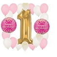 thumbnail image 1 of 22 Piece Rose Pink and Gold Polka Dots Confetti Dot Girl's Girl Number ONE #1 1st Happy Birthday Party Mylar & Latex Balloons Set, 1 of 1